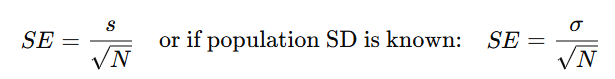 <ul><li><p>It quantifies how much sample means vary from the population mean.</p></li><li><p>Standard error: SD of sampling distribution</p></li><li><p>SE becomes smaller with a larger sample size, because larger samples provide more accurate estimates, reducing variability between sample means.</p><p></p></li></ul><p></p>