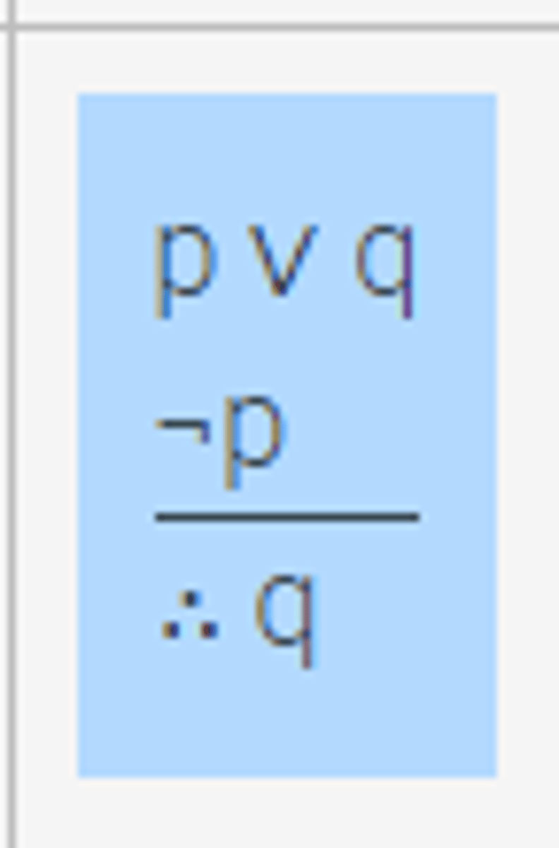 <p>Given p OR q; </p><p>Given NOT p; </p><p>Then q can be inferred</p>