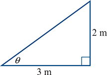 <p>a ladder rests on a wall 2m high. the foot of the ladder is 3m from the base of the wall on level ground.</p><p>find the angle the ladder makes with the ground, correct to one decimal place</p>