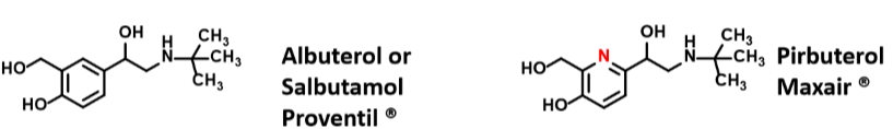 <p>Pirbuterol has an N in the aromatic ring</p>