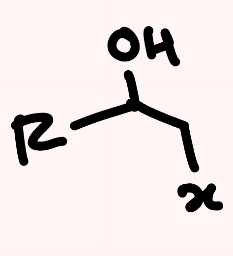 <p>Halohydrin</p><p>what - OH & X</p><p>regio - OH adds Markov</p><p>stereo - yes—anti</p>