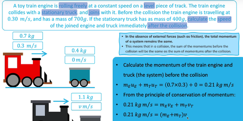 <p>total momentum= (m1+m2) v</p><p>momentum before vs after=</p><p>m x v= (m1+m2) v</p>