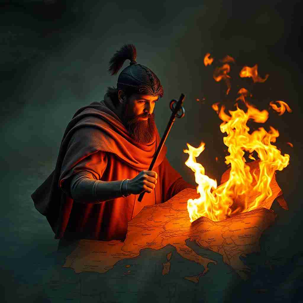 <p>Marco Polo burning a map(map)</p>