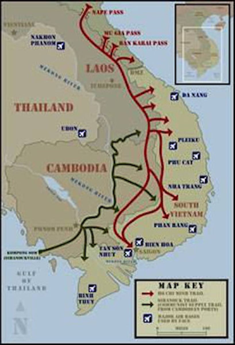 <p>A network of paths used by North Vietnam to transport supplies to the Vietcong in South Vietnam</p>