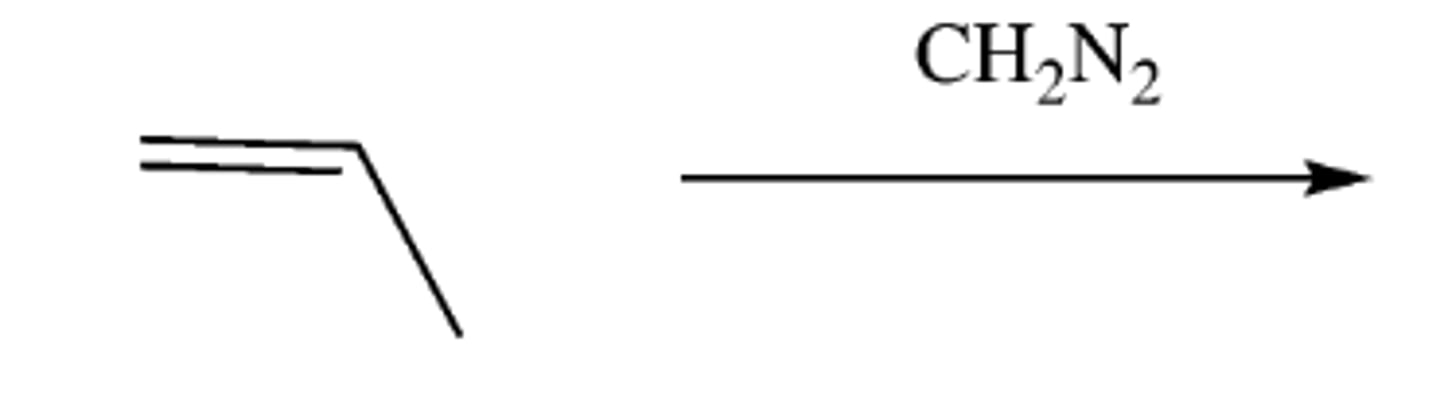 <p>alkene + carbene (CH2 N2)</p>