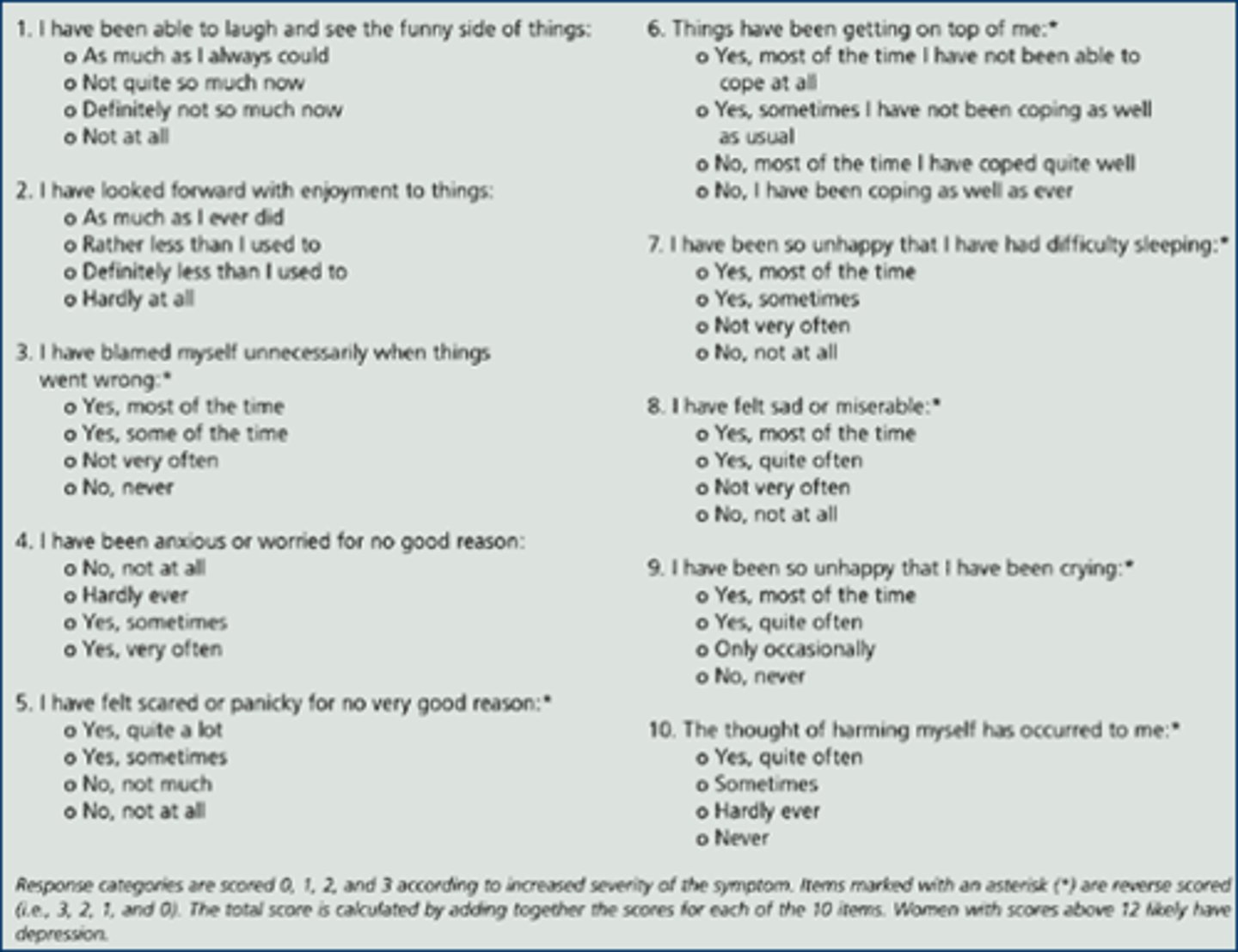 <p>most common tool to screen for perinatal depression</p>