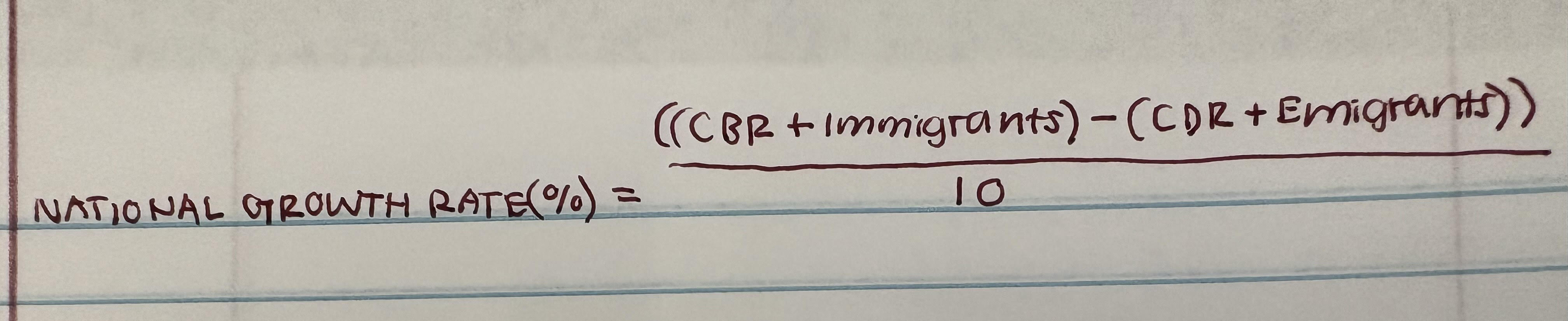 <p><strong>A, 0.1 percent</strong>; this is correct given the formula in the image. the net migration rate being positive means that there are 3 more immigrants per 1000 than there are emigrants per 1000, meaning that this is added to the birth rate of 9 per 1000 to represent growth (and you get 12). after this, we subtract 11 from our answer and get net growth of 1 person (per 1000), and 1/10 = 0.1%.</p>