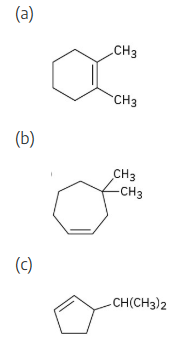 <p><span>Name the following cycloalkenes:</span></p>