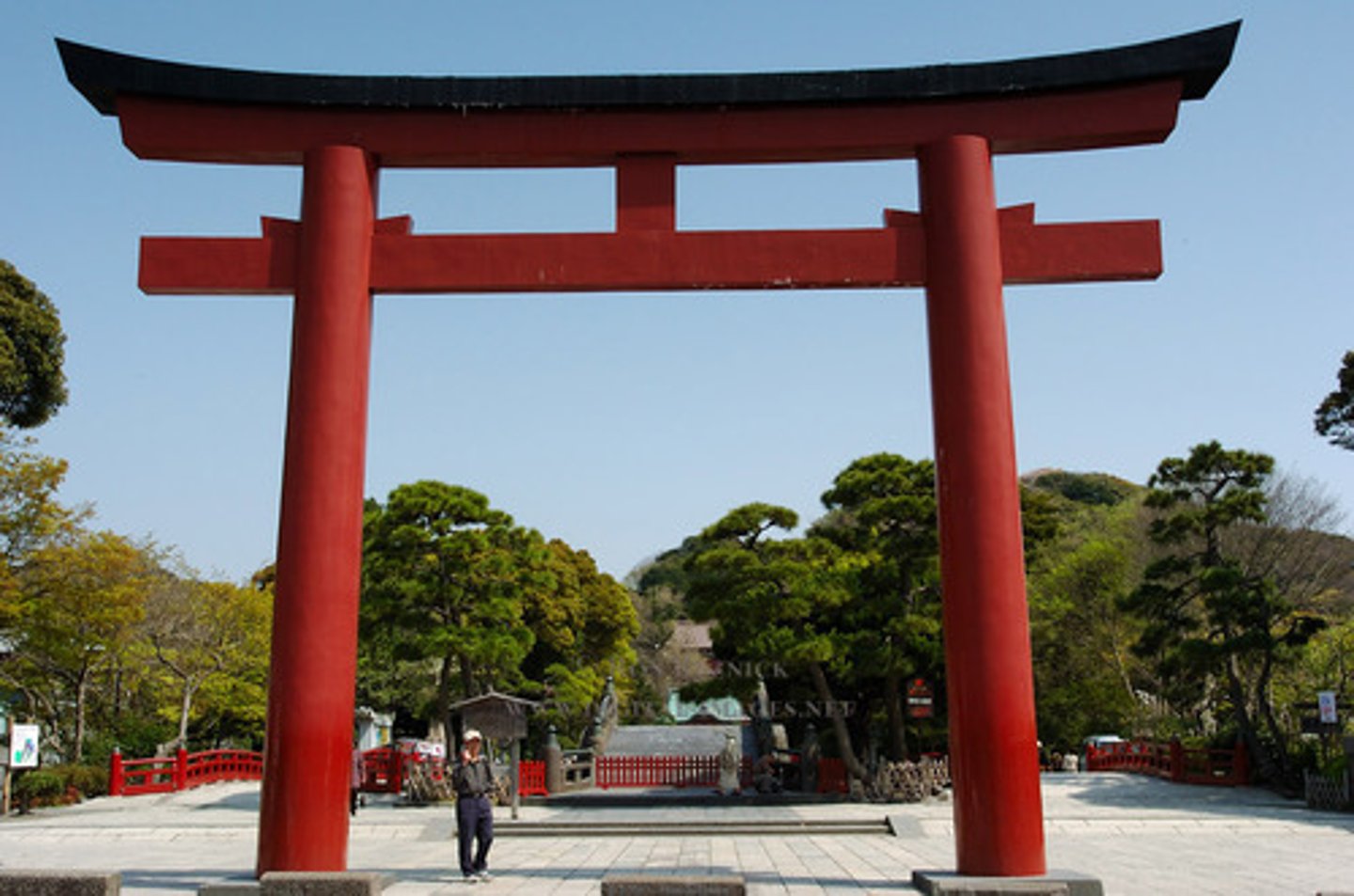 <p>A large freestanding timber gateway</p>