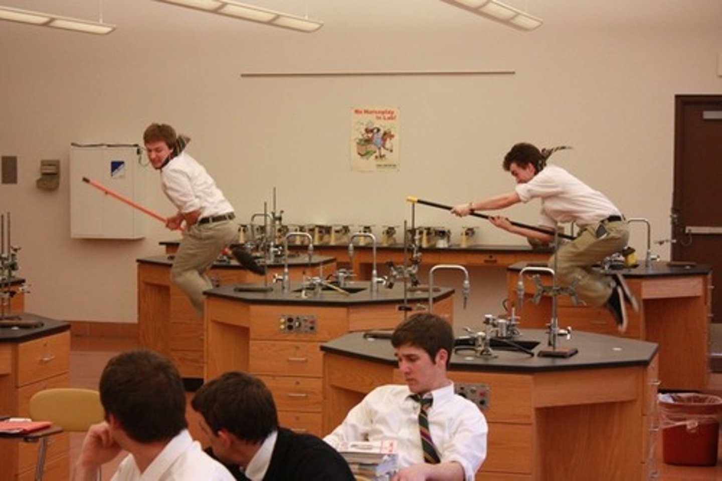 <p>No horseplay in the lab</p>