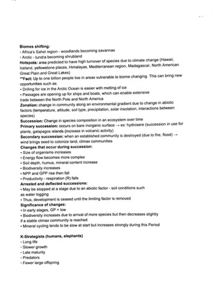 <p>Aquatic, Deserts, Forests, Grassland, Tundra.</p>