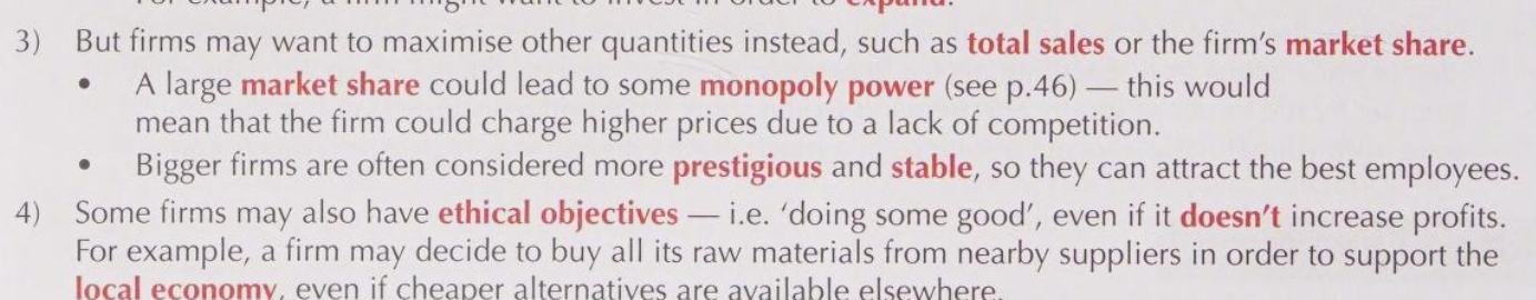 <p>Profits, market share, total share, ethical objectives</p>