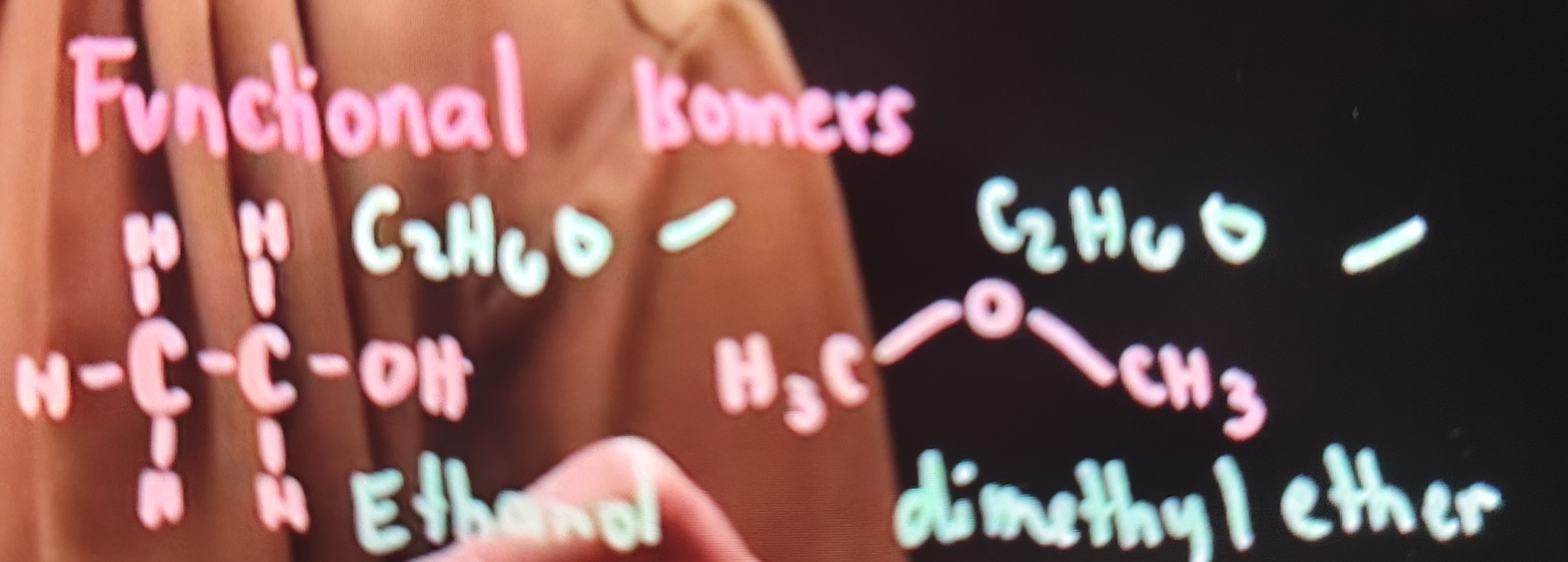 <p>✓ Same Molecular Formula: <strong>C2H6O</strong></p><p>✓ Different structure and functional group: <strong>Ethanol and Dimethyl ether</strong></p>