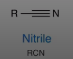 <p>carbon nitrogen triple bond</p><p>ex NaCN</p><p>or CH3CN</p>