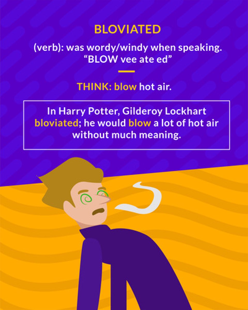 <p>(verb) was wordy/windy when speaking</p><p>(verb) being wordy/windy when speaking</p><p>(verb) wordy speaking</p>