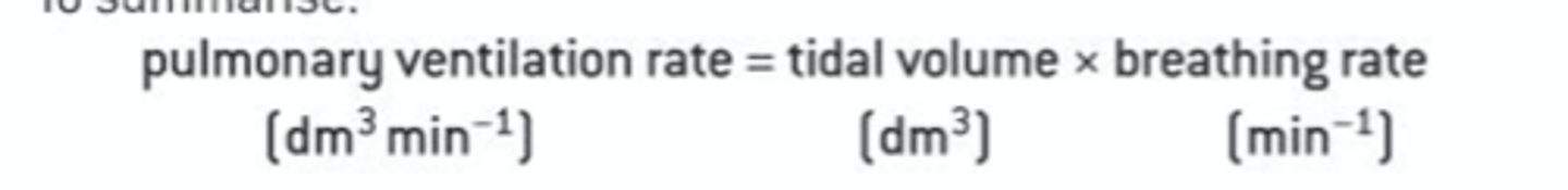 <p>● Tidal volume x breathing rate.</p><p>● These can be measured using a spirometer, a device which records volume changes onto a graph as a person breathes.</p>