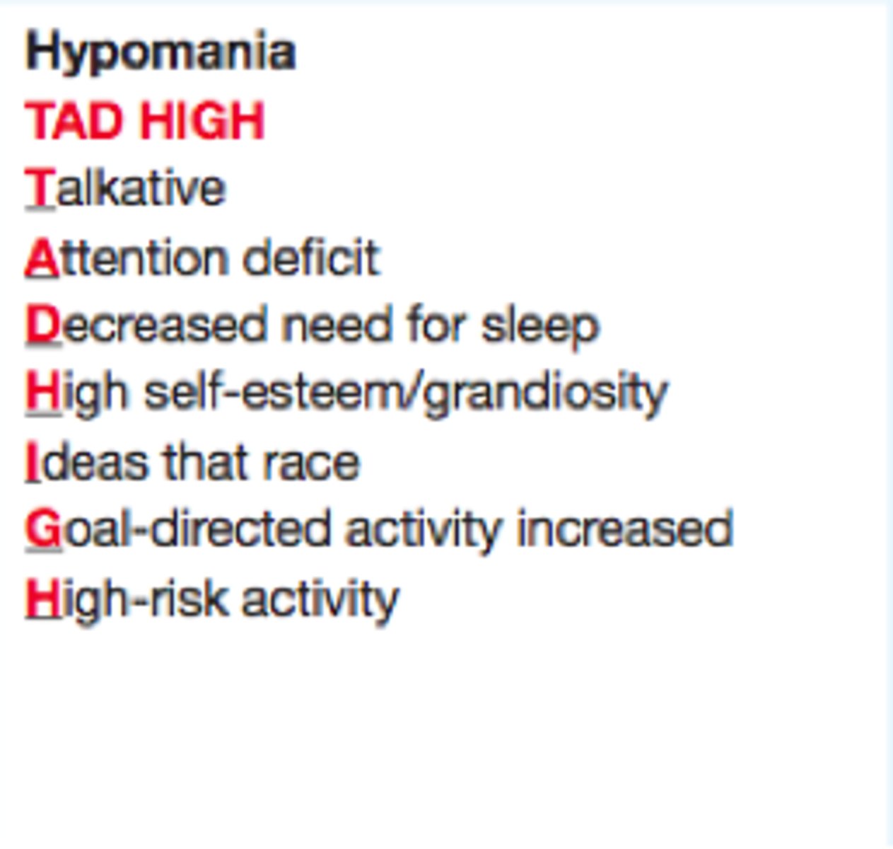 <p>Less severe form of mania.</p>
