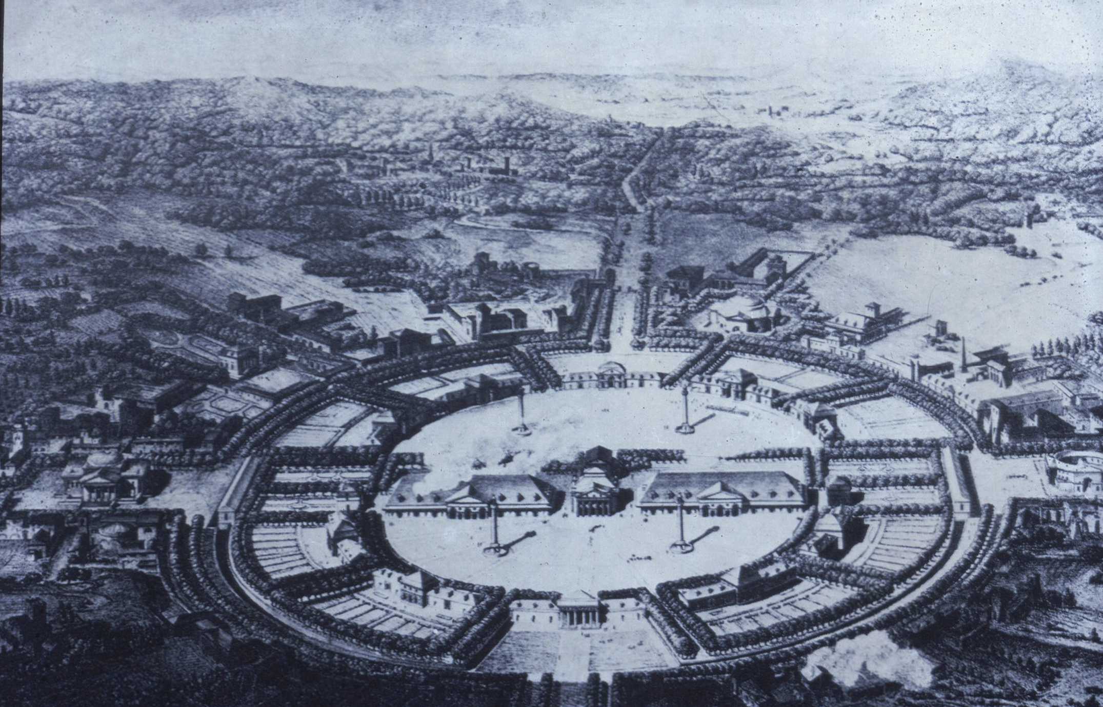 <p>Artist was commissioned by the king to design this area and used it to design his ideal city, creating engravings of it. Believed a circle was the ideal shape and that’s why he built this city in the way he did with a boulevard surrounding it. All of the buildings were inspired by classical Greek and Roman architecture. Thought that the factory building should be decorated but still show its true purpose. Supervisors and workers all had the same style of home, only difference was size. Every worker also got a plot of land to grow vegetables on.&nbsp;</p>