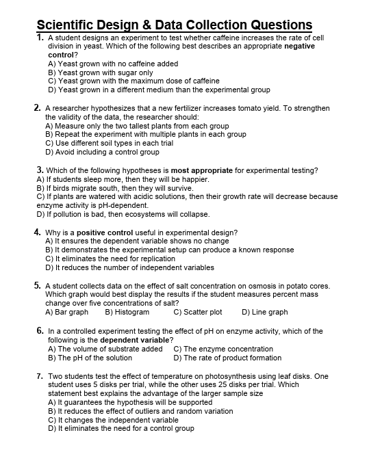 <p>(Scientific Design)<strong>&nbsp;<u>Scientific Design &amp; Data Collection Questions:</u></strong>&nbsp;Set #1</p>