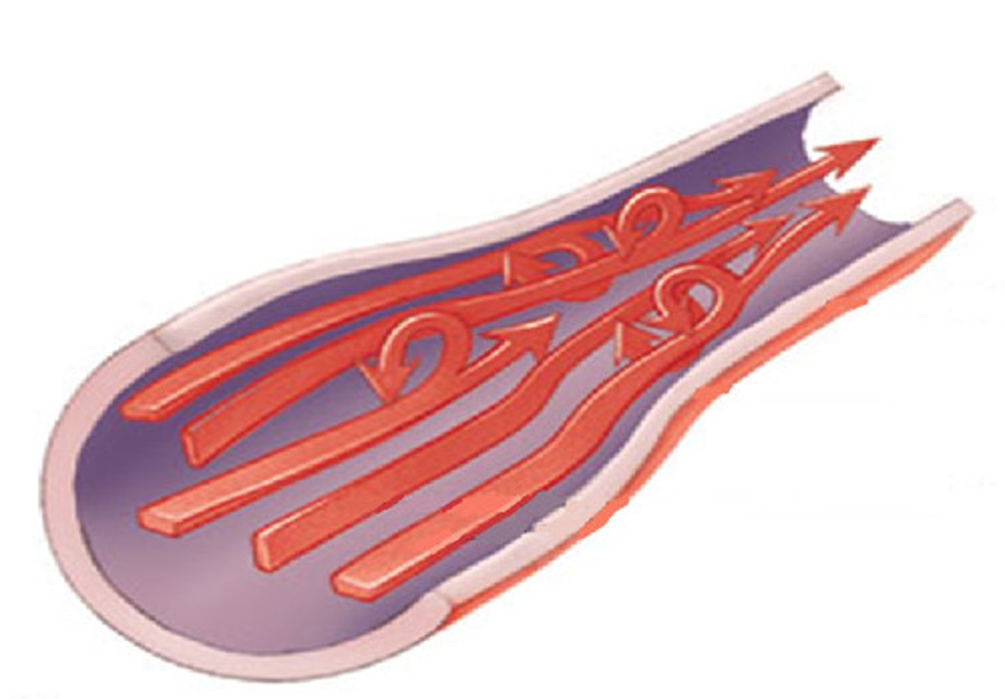 <p>type of blood flow resulting in audible sound; defined by chaotic flow due to variations of pressure and velocity</p>