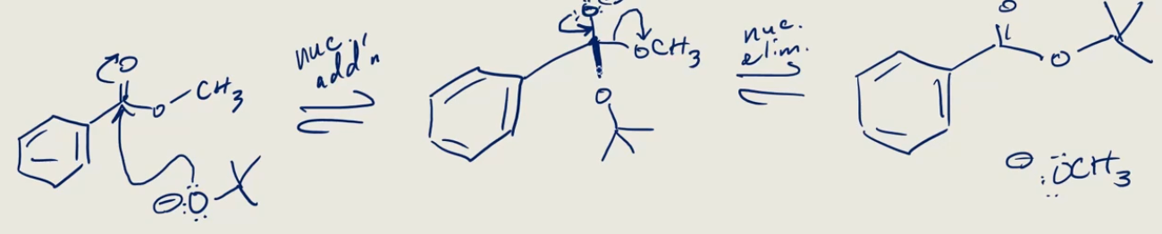 <p>X adds to carbonyl C and kicks off ether</p>