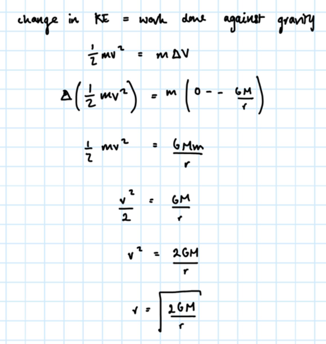 <p>the lowest velocity that a body must have in order to escape the gravitational attraction of a particular planet or other object</p><p>in black holes, even light cannot escape, so we can set the escape velocity to c (this would be the minimum escape velocity for a black hole)</p><p>[side note: Schwarz-Child radius = radius a body has to be to become a black hole]</p>