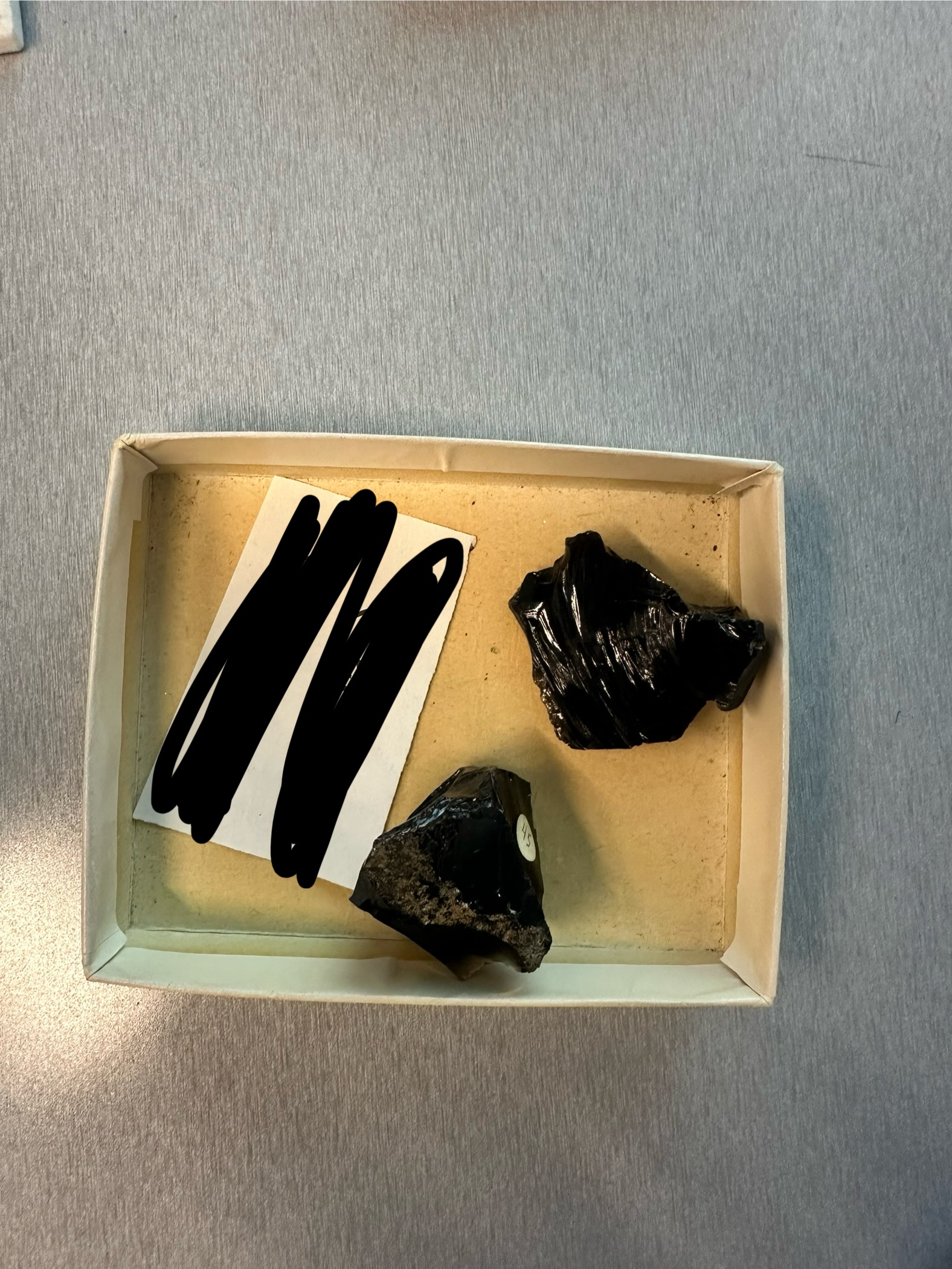 <ul><li><p>Hardness: ~5–6</p></li><li><p>Luster: Glassy</p></li><li><p>Color/Streak: Black to dark brown; no streak (or gray)</p></li><li><p>Cleavage: None (conchoidal fracture)</p></li><li><p>Special: Natural volcanic glass</p></li></ul><p></p>