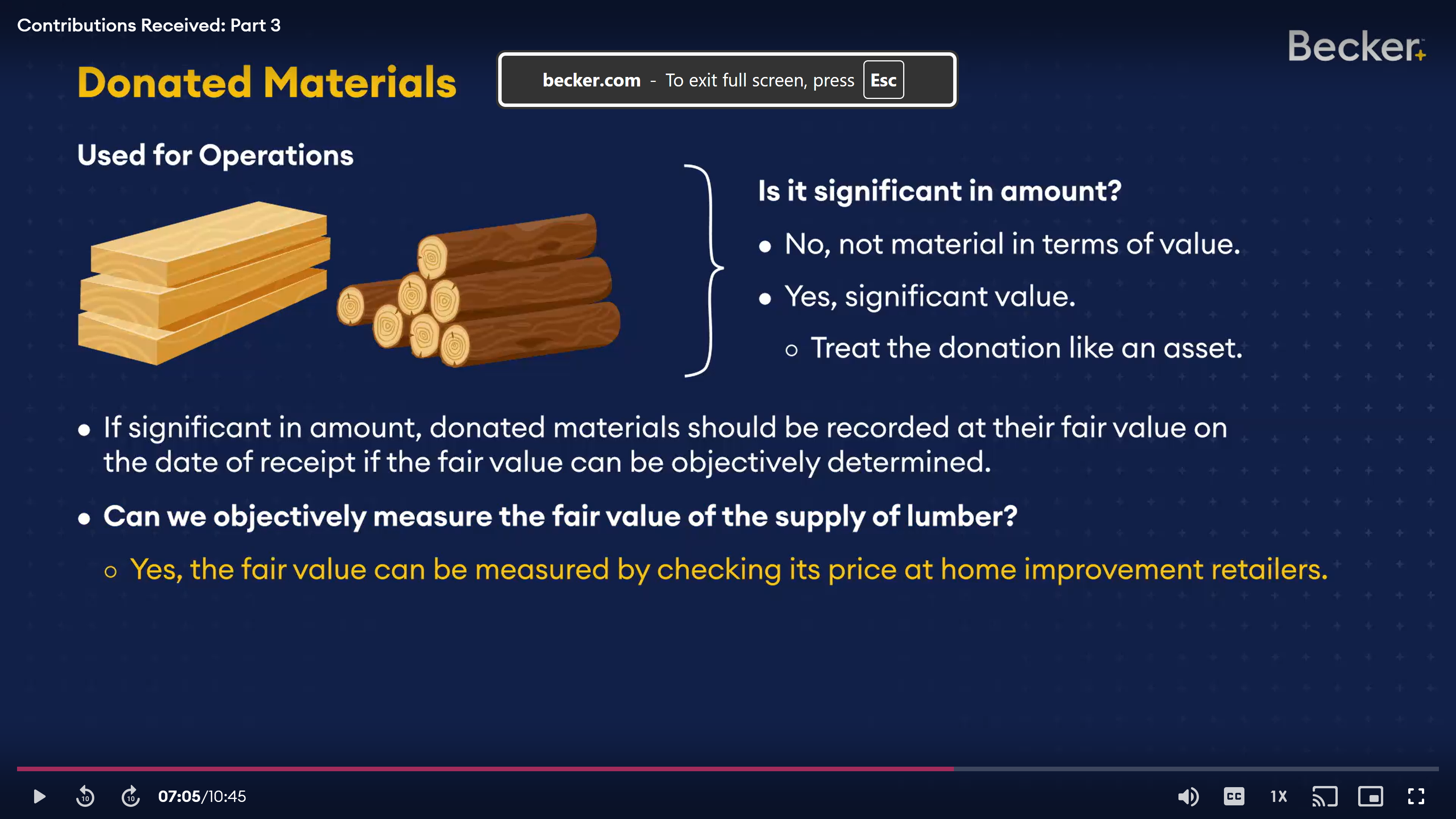 <p>Also, if org is not going to keep materials (ie pass through to beneficaires) it is not recorded on books unless it is a substantial amount.</p><p></p><p><strong>If donations are then sold at a higher value then when received. The gain is recorded as an additional contribution</strong></p>