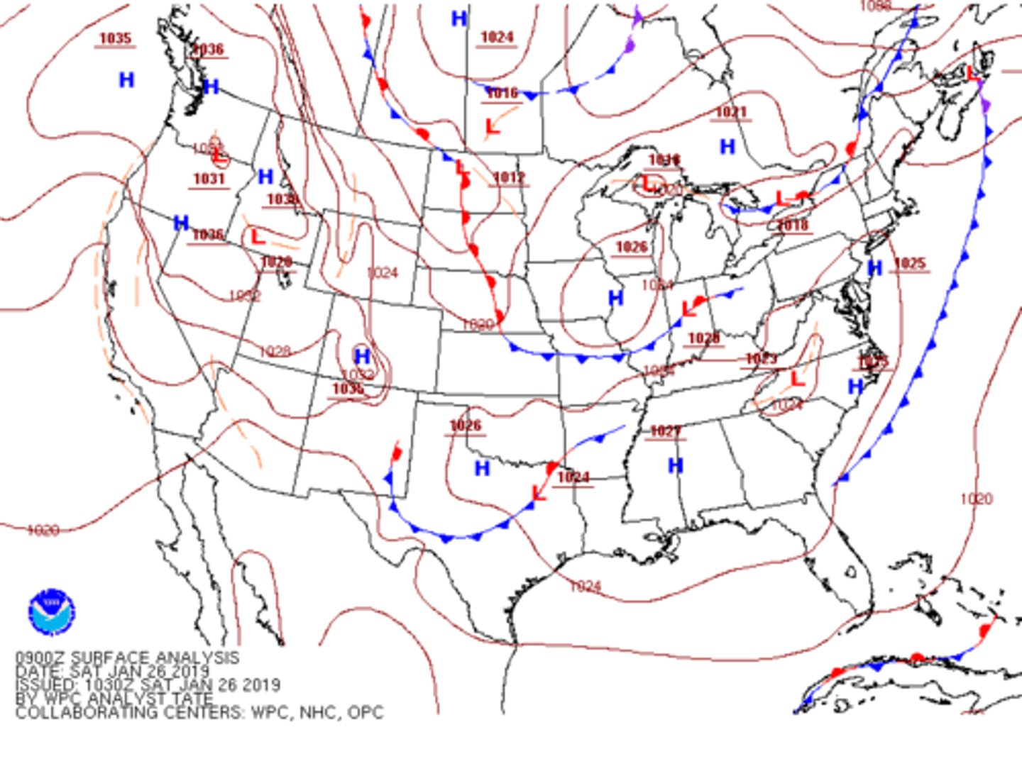 <p>- Issued 8 times daily and valid for 3 hours</p><p>- Shows position of pressure systems, fronts, local weather, wind speed and directions, and visual</p><p>obstructions.</p>