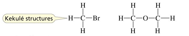 <p><span style="font-family: Arial">Kekulé structures are like Lewis structures except that lone pairs are normally omitted</span></p>