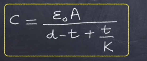 <p>c = ε₀A/d-t+(t/k)</p>