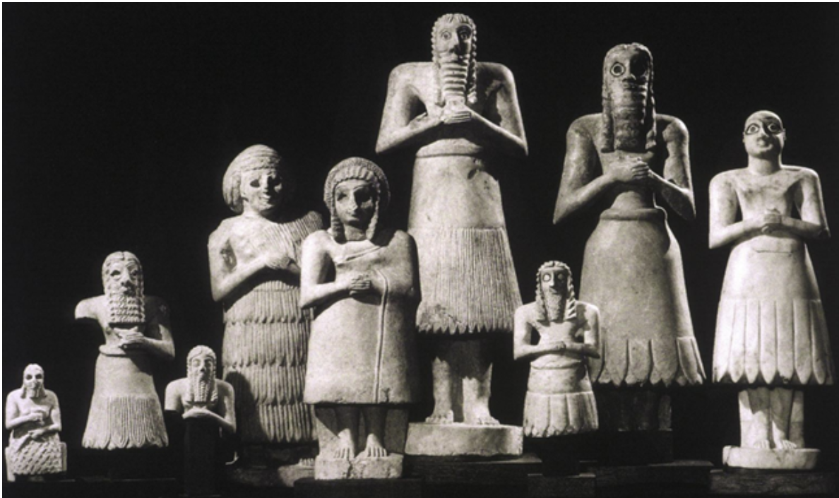 <p><span>What is the purpose of limestone votives in Sumerian religion?</span></p><ul><li><p>To depict physical perfection</p></li><li><p><span>To stand in for regular worshippers in a temple</span></p></li><li><p><span>To hold vessels used for pouring libations to gods</span></p></li><li><p><span>To represent the ideal of female beauty</span></p></li></ul><p></p>