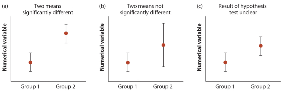 <ul><li><p>Papers often report means and confidence intervals for two or more groups without running a two-sample t-test</p></li></ul>
