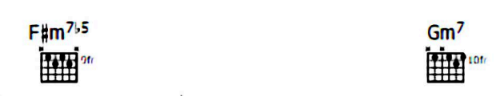 <p>Mostly 1 chord per bar.</p><p><strong>Complex </strong>chords used such as F#m7b5 &amp; the first &amp; only <strong>diminished 7th </strong>chord used (F#dim7th).</p>