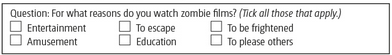 <p>List of possible options that apply to a question, indicate those required of them.</p>