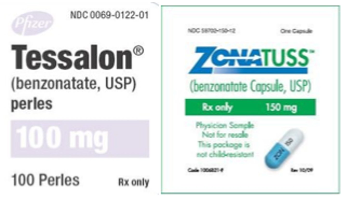 <p>Tessalon Perles</p><p>local anesthetic for cough suppression</p>
