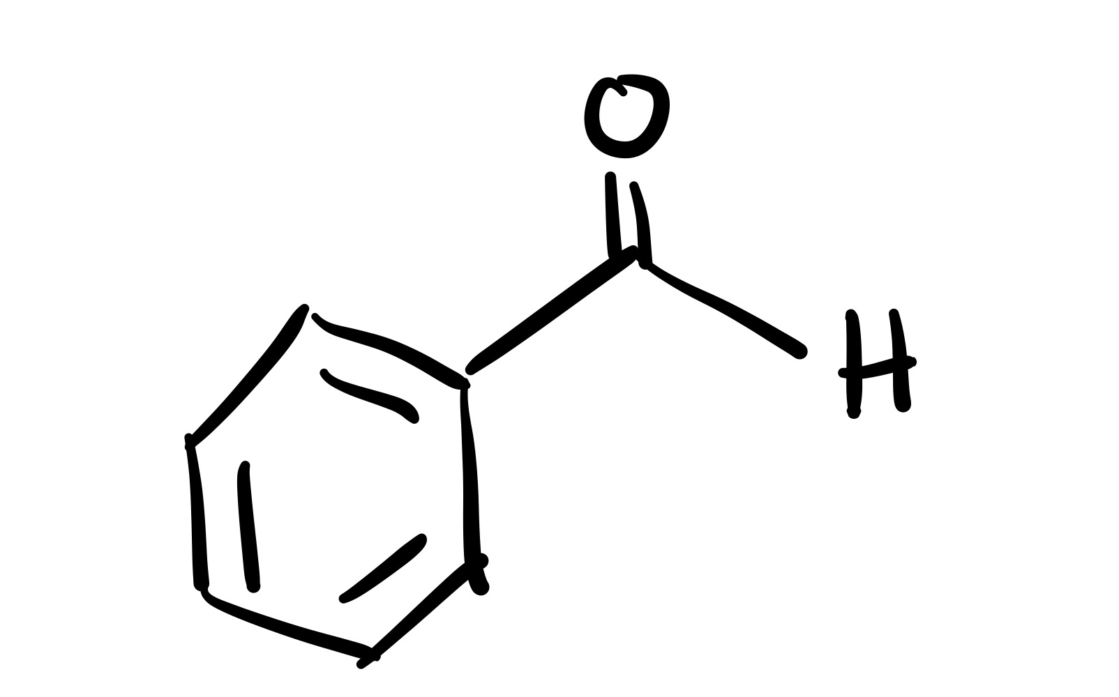 <p>Carbon chain w/ O double bond and H attaches </p>