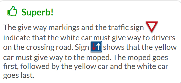 <p>So what we learn is that the sign indicates who goes first and the triangle warns the white car to give priority to the two of the other vehicles </p>