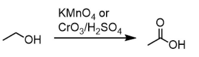 <ul><li><p>reagents: KMnO<sub>4</sub> or CrO<sub>3</sub>/H<sub>2</sub>SO<sub>4</sub></p></li></ul><p></p>