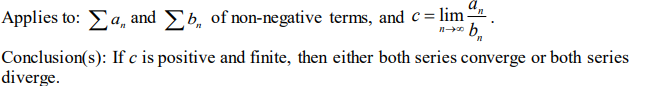 <p>A convergence test used to compare the limit of the ratio of the terms of two series as n approaches infinity. If the limit is positive and finite, both series either converge or diverge together. </p>