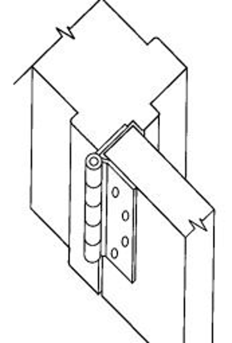 <p>A hinge having one leaf mortise into a door frame and the other surface mounted to the face of the door</p>