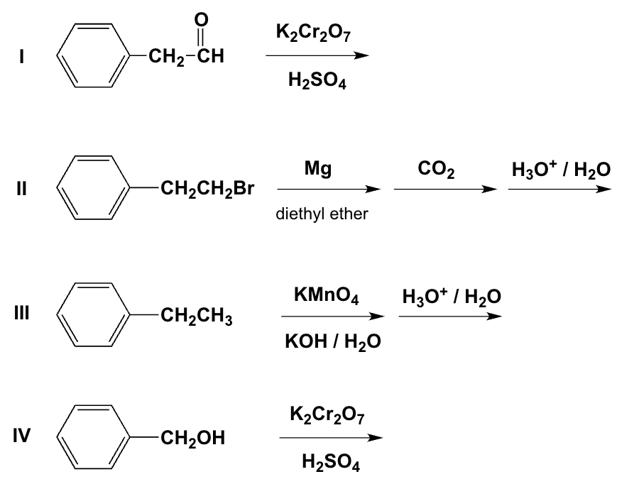 <p>Which reactions yield the same carboxylic acid?</p>