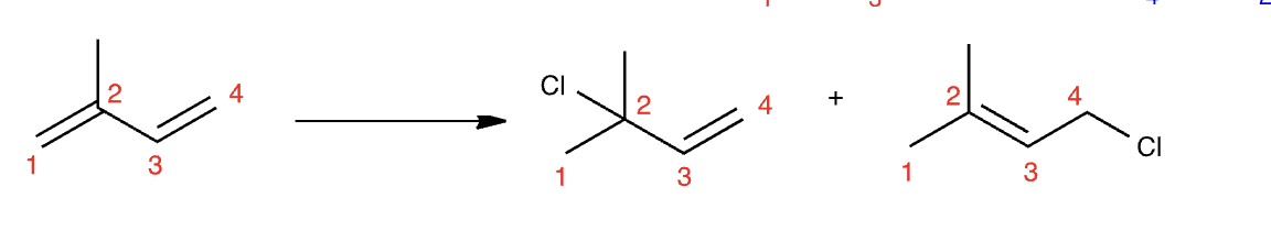 <p>Fill in the reagents.</p><p>Explain which product is 1,2, and which is 1,4.</p>