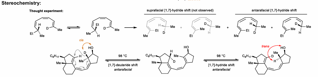 <ul><li><p>Needs antarafacial component (migration from opposite face)</p></li><li><p>Allylic shift of conj. trienes (hydride or methyl)</p></li></ul><p></p>