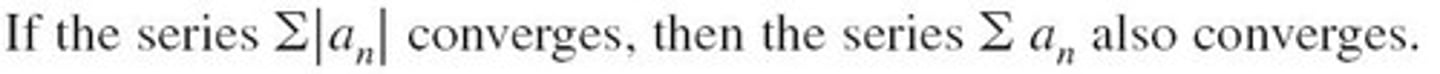 <p>if a series aₙ has NEGATIVE terms, use absolute convergence test to test for absolute convergence</p><p>if ∑ |aₙ| converges, then ∑ aₙ converges absolutely.</p><p>if a series converges absolutely, it converges.</p><p>sooo if ∑ |aₙ| converges, then ∑ aₙ converges</p><p>(if the absolute values of a series converges, the original series converges too)</p>