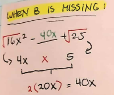 <ol><li><p>get the square root of A and C</p></li><li><p>multiply both roots of A and C together</p></li><li><p>multiply the product of A root and C root by <strong>2 </strong>(always 2)</p></li></ol><p></p>