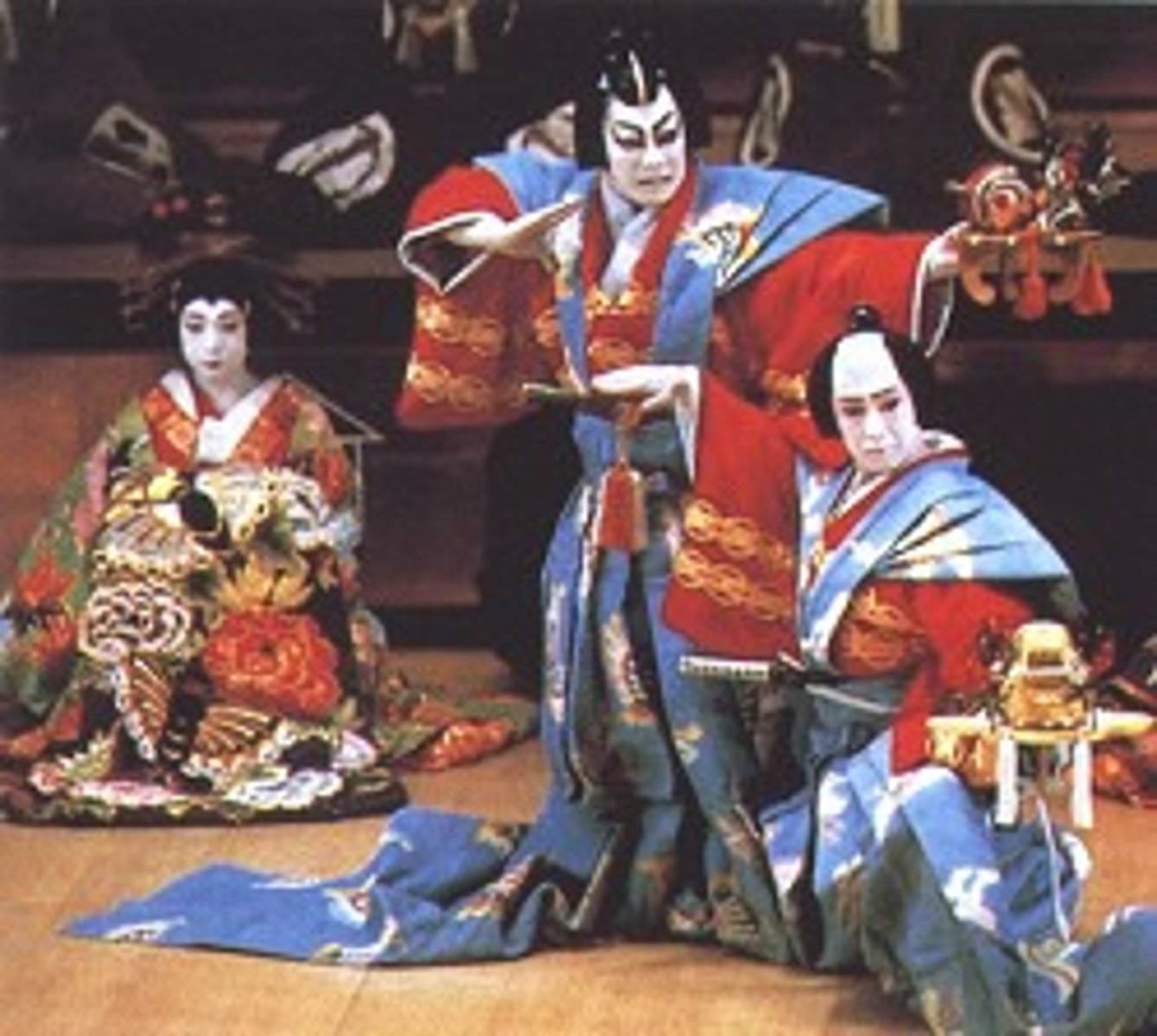 <p>classic Japanese dance-drama known for its stylization of drama and elaborate make-up and dress</p>