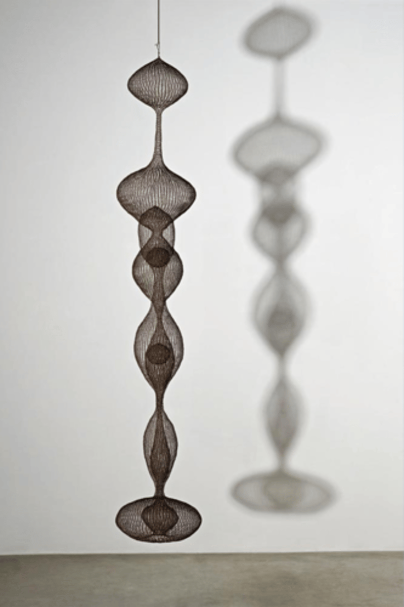 <p>an American modernist artist primarily known for her abstract looped-wire sculptures inspired by natural and organic forms. In addition to her three-dimensional work, Asawa created figurative and abstract drawings and prints influenced by nature, particularly flowers and plants</p>