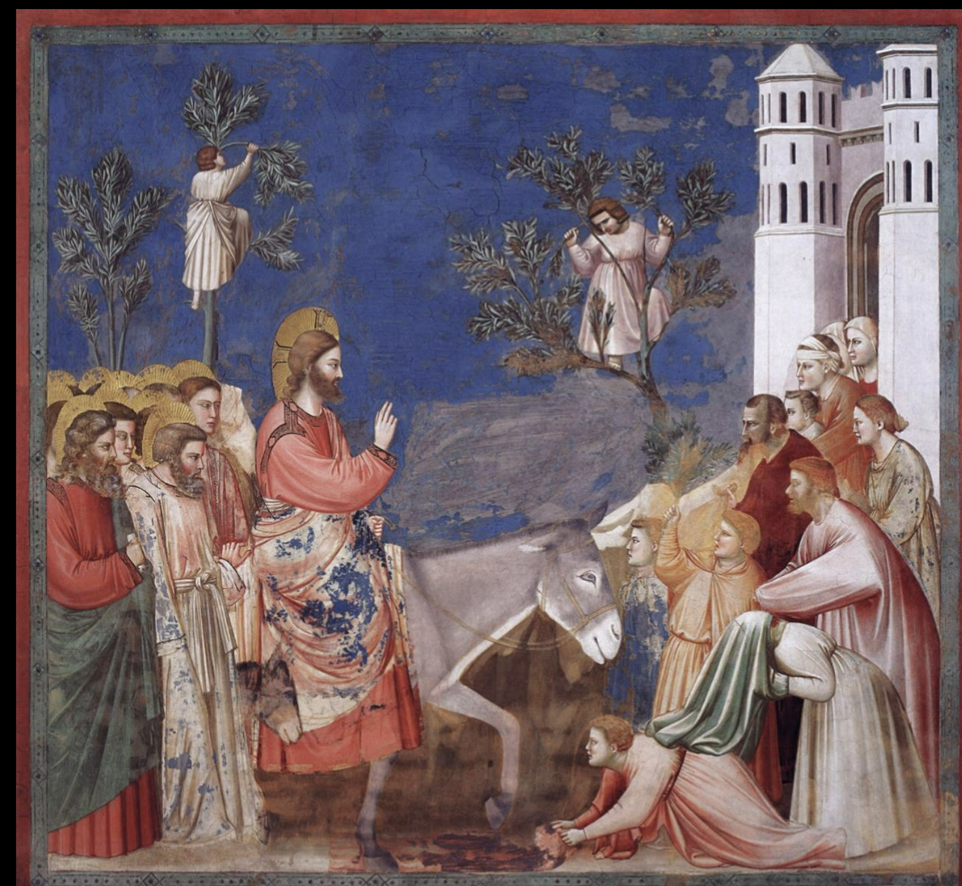 <ul><li><p><strong>&nbsp;</strong>Blue sky for naturalism</p></li><li><p>Jesus is in focus against blue sky, elevated above crowd</p></li><li><p>Puts more emphasis on the figures</p></li><li><p>this artist scales it back since he’s more interested in clearly conveying the story (don’t need huge crowd to how story)</p></li></ul>
