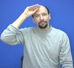 <p>go to forehead and do a squished C handshape and then close it</p>
